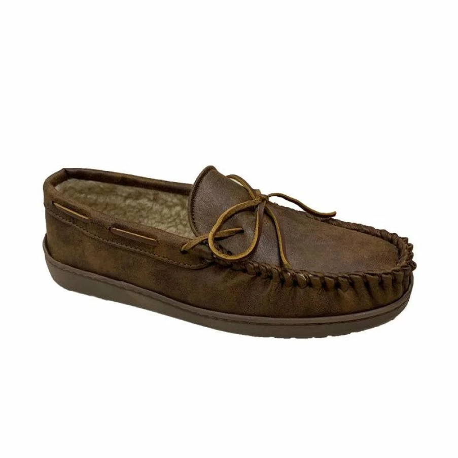 Hot * Men'S Fabric Trey Trapper Brown Smooth Minnetonka Moccasin Lower Prices