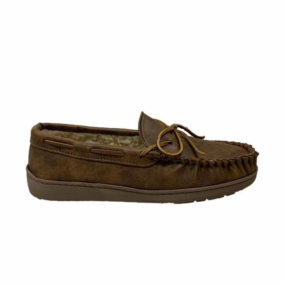 Hot * Men'S Fabric Trey Trapper Brown Smooth Minnetonka Moccasin Lower Prices