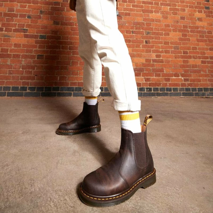 New * Men'S 2976 Yellow Stitch Dark Brown Crazy Horse Dr. Martens Original
