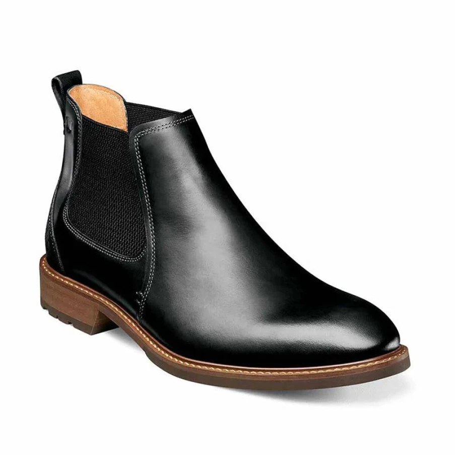 Clearance * Men'S Lodge Plain Toe Black Crazy Horse Florsheim Shop