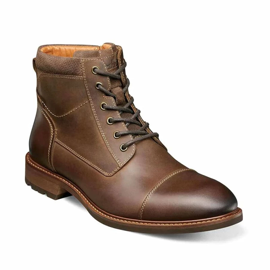 Best * Men'S Lodge Cap Toe Lace Up Boot Brown Florsheim Quality Guarantee